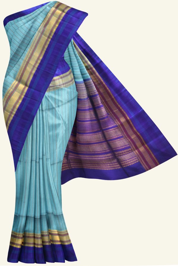 Sky Blue Handloom Silk Cotton Saree K0212021009 5 Saree
