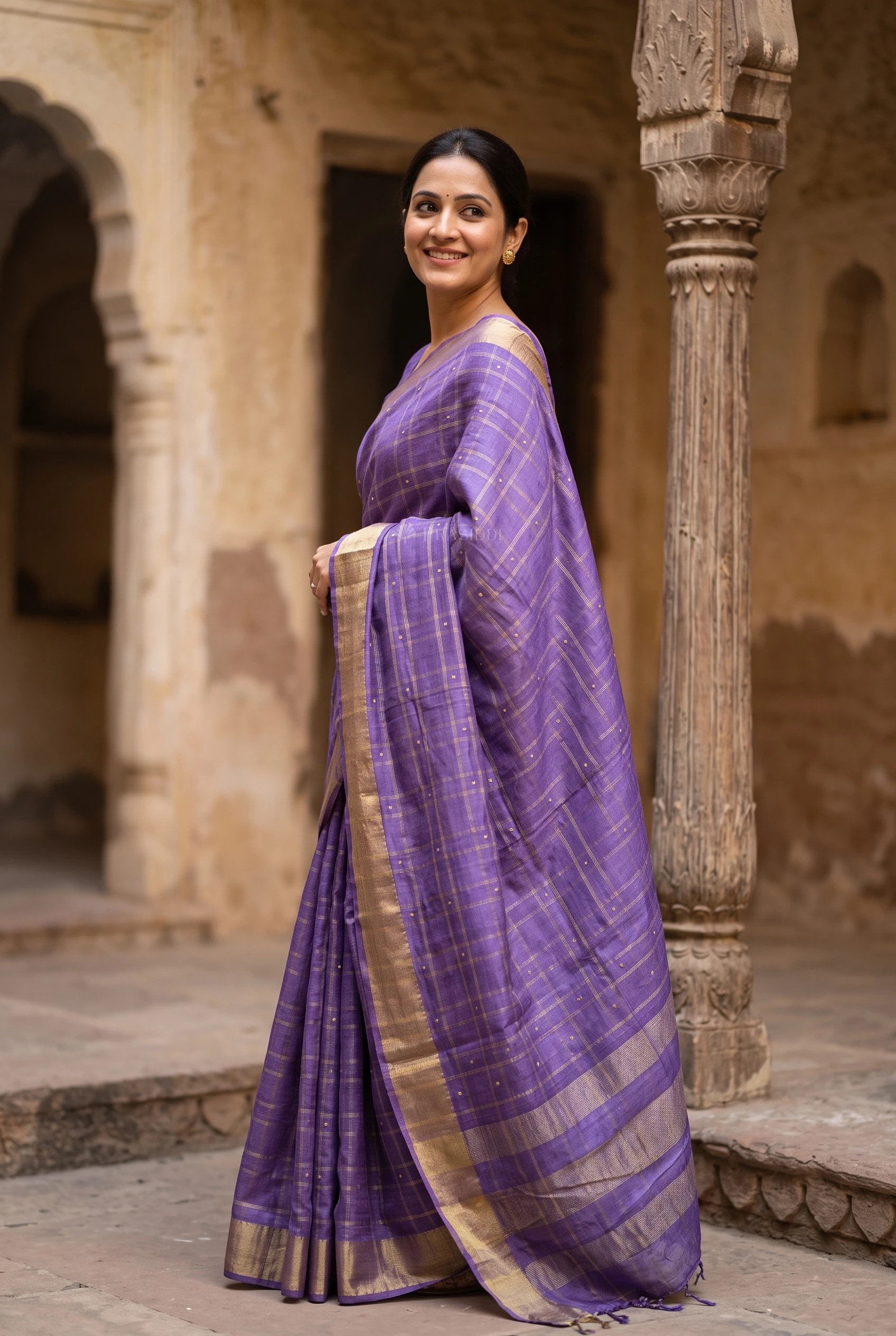 Amethyst Embroidered Tussar Silk Saree with Minimal Border